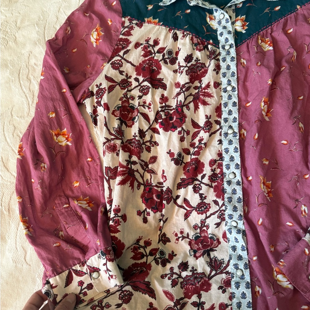 Sundance Patchwork Western Blouse Pearlized Butto… - image 4